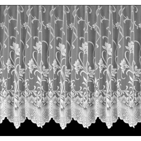 Home Curtains Ella Floral Net 200w x 102d CM Cut Lace Panel White