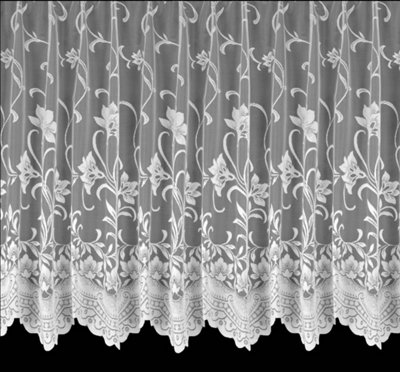 Home Curtains Ella Floral Net 200w x 115d CM Cut Lace Panel White