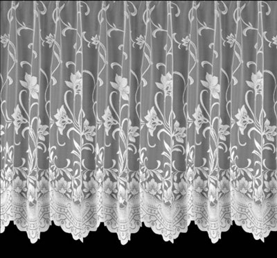 Home Curtains Ella Floral Net 300w x 91d CM Cut Lace Panel White