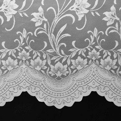 Home Curtains Ella Floral Net 500w x 91d CM Cut Lace Panel White