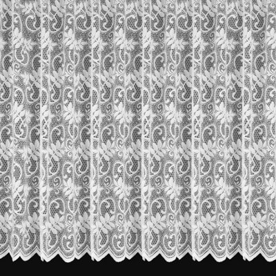 Home Curtains Fiona Floral Net 400w x 102d CM Cut Lace Panel White