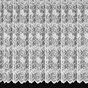 Home Curtains Fiona Floral Net 400w x 102d CM Cut Lace Panel White
