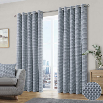 Home Curtains Gambia Jacquard Lined 65w x 72d" (165x183cm) Grey Eyelet Curtains (PAIR)