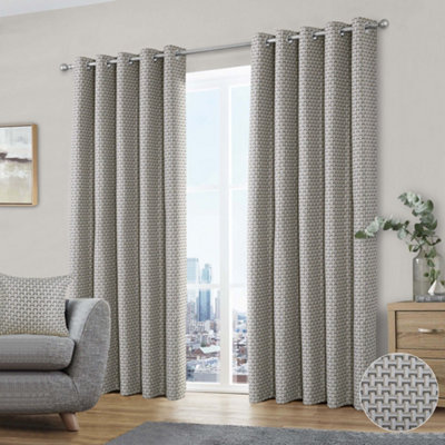 Home Curtains Gambia Jacquard Lined 90w x 90d" (229x229cm) Natural Eyelet Curtains (PAIR)