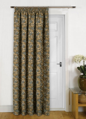 Home Curtains Georgia Chenille Fully Lined Floral 65w x 84d" (165x213cm) Gold Pencil Pleat Door Curtain