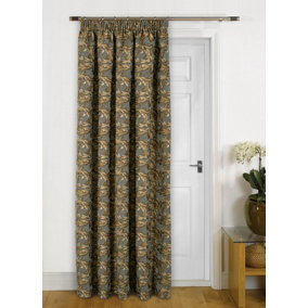 Home Curtains Georgia Chenille Fully Lined Floral 65w x 84d" (165x213cm) Gold Pencil Pleat Door Curtain