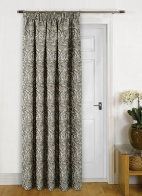 Home Curtains Georgia Chenille Fully Lined Floral 65w x 84d" (165x213cm) Natural Pencil Pleat Door Curtain