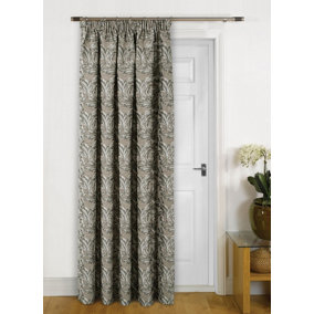 Home Curtains Georgia Chenille Fully Lined Floral 65w x 84d" (165x213cm) Natural Pencil Pleat Door Curtain