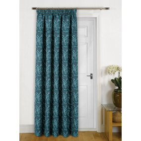 Home Curtains Georgia Chenille Fully Lined Floral 65w x 84d" (165x213cm) Teal Pencil Pleat Door Curtain