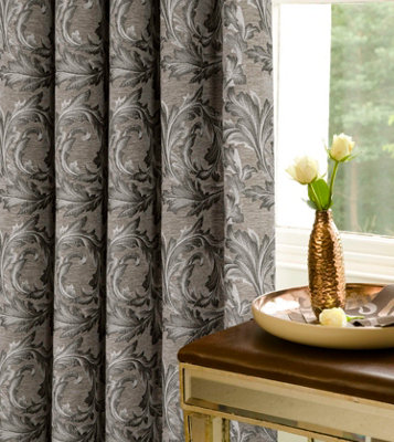 Home Curtains Georgia Chenille Fully Lined Floral 65w x 90d" (165x229cm) Natural Pencil Pleat Curtains (PAIR)