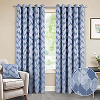 Home Curtains Halo Lined 45w x 48d" (114x122cm) Blue Eyelet Curtains (PAIR)