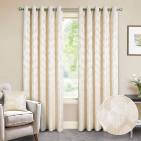 Home Curtains Halo Lined 45w x 48d" (114x122cm) Cream Eyelet Curtains (PAIR)