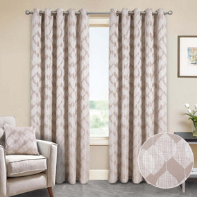 Home Curtains Halo Lined 45w x 48d" (114x122cm) Natural Eyelet Curtains (PAIR)