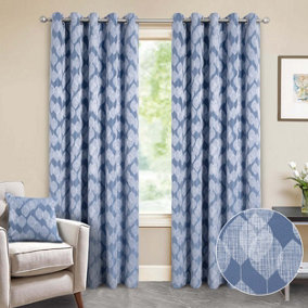 Home Curtains Halo Lined 45w x 54d" (114x137cm) Blue Eyelet Curtains (PAIR)