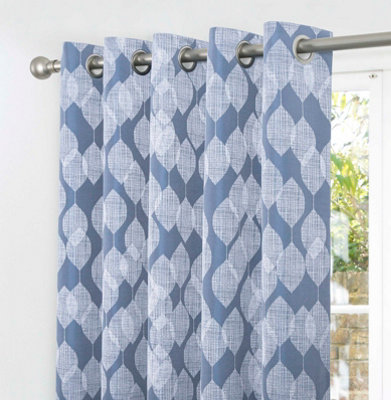 Home Curtains Halo Lined 65w x 72d" (165x183cm) Blue Eyelet Curtains (PAIR)