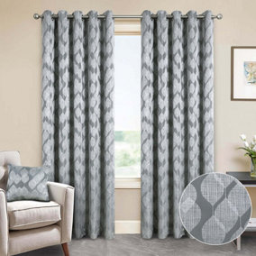 Home Curtains Halo Lined 65w x 90d" (165x229cm) Grey Eyelet Curtains (PAIR)