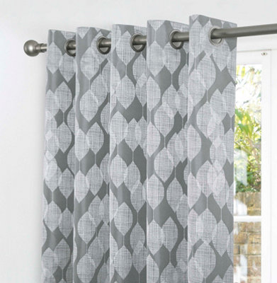 Home Curtains Halo Lined 65w x 90d" (165x229cm) Grey Eyelet Curtains (PAIR)