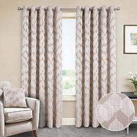 Home Curtains Halo Lined 90w x 108d" (229x274cm) Natural Eyelet Curtains (PAIR)