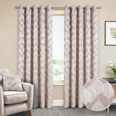 Home Curtains Halo Lined 90w x 108d" (229x274cm) Natural Eyelet Curtains (PAIR)