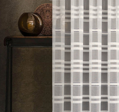 Home Curtains Hampton Stripe Net 200w x 91d CM Cut Lace Panel White
