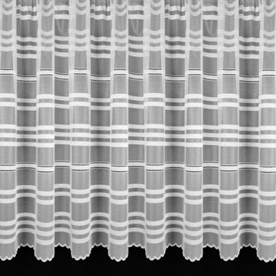Home Curtains Hampton Stripe Net 300w x 114d CM Cut Lace Panel White ...