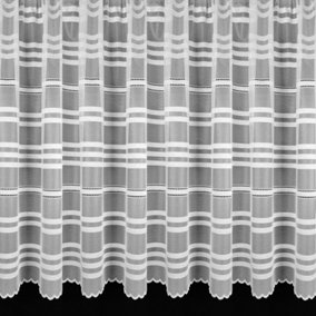 Home Curtains Hampton Stripe Net 300w x 275d CM Cut Lace Panel White