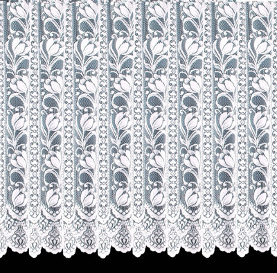 Home Curtains Helen Floral Net 200w x 91d CM Cut Lace Panel White