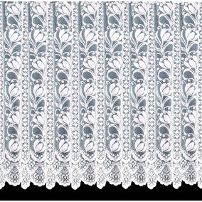 Home Curtains Helen Floral Net 500w x 102d CM Cut Lace Panel White
