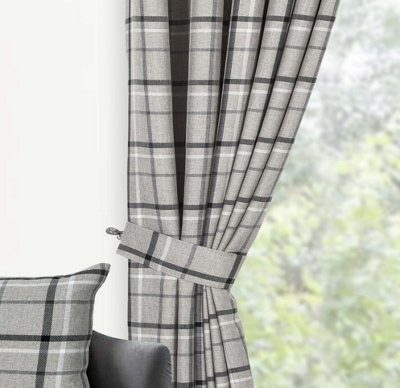 Home Curtains Hudson Check Tiebacks Grey (PAIR) | DIY at B&Q