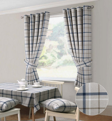 Home Curtains Hudson Woven Check 50 x 70" (127x178cm) Rectangle Blue Tablecloth