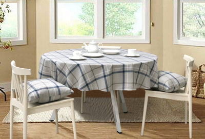 Home Curtains Hudson Woven Check 68" (173cm) Round Blue Tablecloth