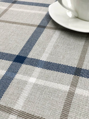 Home Curtains Hudson Woven Check 68" (173cm) Round Blue Tablecloth