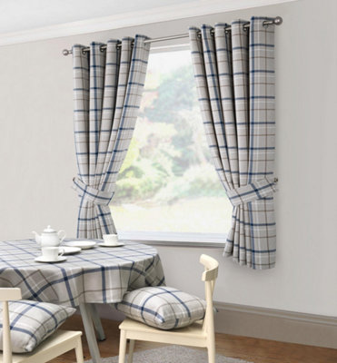 Home Curtains Hudson Woven Check 68" (173cm) Round Blue Tablecloth
