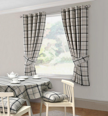 Home Curtains Hudson Woven Check 68" (173cm) Round Grey Tablecloth