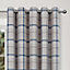 Home Curtains Hudson Woven Check Fully Lined 65w x 72d" (165x183cm) Blue Eyelet Curtains (PAIR)