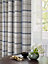 Home Curtains Hudson Woven Check Fully Lined 65w x 72d" (165x183cm) Blue Eyelet Curtains (PAIR)