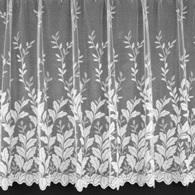Home Curtains Jade  Floral Net 500w x 102d CM Cut Lace Panel White