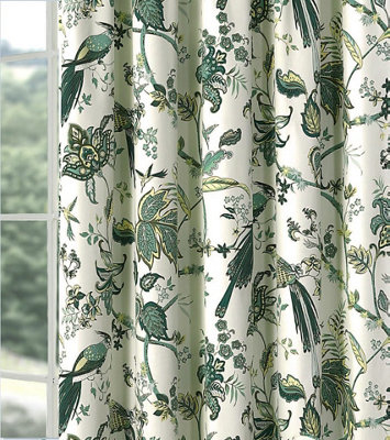 Home Curtains Kensington Fully Lined Botanical 45w x 48d" (114x122cm) Green Pencil Pleat Curtains (PAIR)