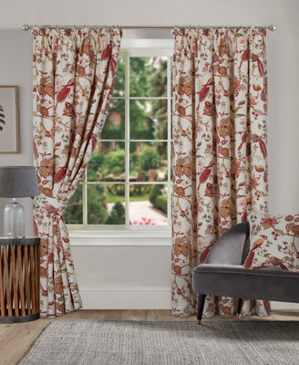 Home Curtains Kensington Fully Lined Botanical 65w x 54d" (165x137cm) Terracotta Pencil Pleat Curtains (PAIR)