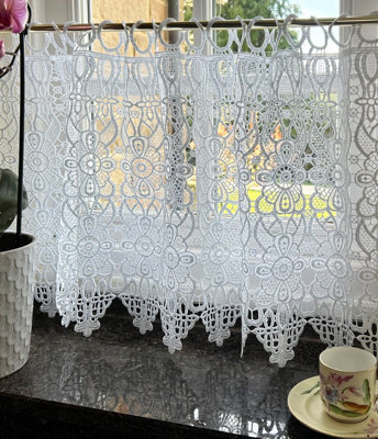 Home Curtains Larissa Macrame Cafe Net 500w x 40d CM (16") Cut Panel White