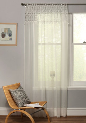 Home Curtains Larissa Voile Macrame 59w x 48d" (150x122cm) Cream Slot Top Panel (1)