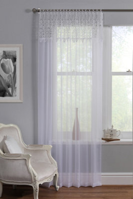 Home Curtains Larissa Voile Macrame 59w x 48d" (150x122cm) White Slot Top Panel (1)