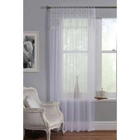 Home Curtains Larissa Voile Macrame 59w x 48d" (150x122cm) White Slot Top Panel (1)
