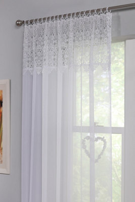 Home Curtains Larissa Voile Macrame 59w x 63d" (150x160cm) White Slot Top Panel (1)