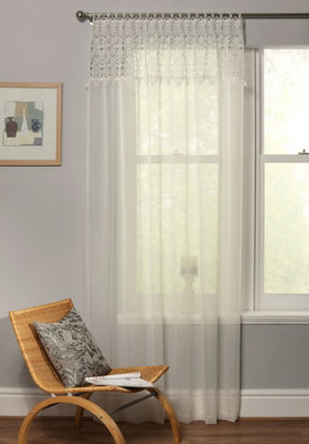 Home Curtains Larissa Voile Macrame 59w x 90d" (150x229cm) Cream Slot Top Panel (1)