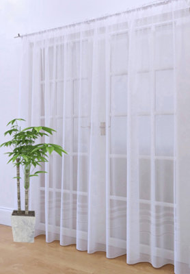 Home Curtains Lauren Net with base stripe 200w x 102d CM Cut Panel White