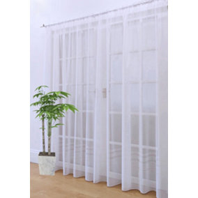 Home Curtains Lauren Net with base stripe 200w x 160d CM Cut Panel White