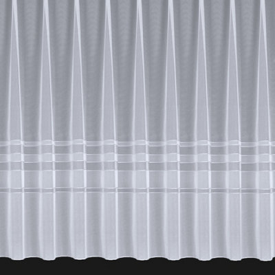 Home Curtains Lauren Net with base stripe 400w x 91d CM Cut Panel White