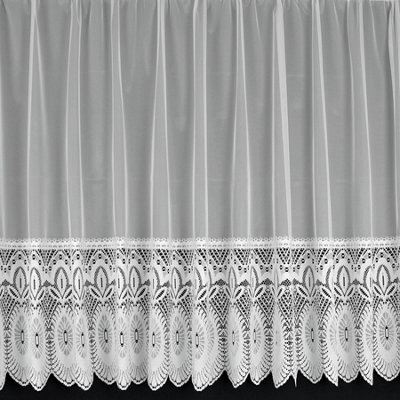 Home Curtains Lillian Macrame base Net 300w x 114d CM Cut Lace Panel White