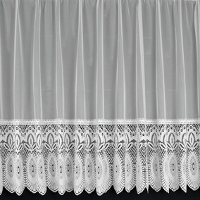 Home Curtains Lillian Macrame base Net 300w x 114d CM Cut Lace Panel White